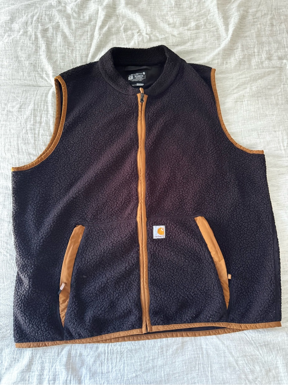 Carhartt Black Sherpa Vest with Brown Trim